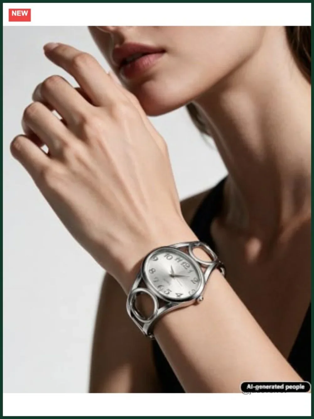 Silver Tone Cuff Bangle Watch Women Analog Quartz Dress Wristwatch